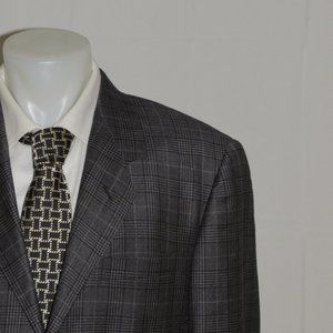 Everett Hall Guabello Gray Plaid Cashmere Blend Two Button Blazer 46R